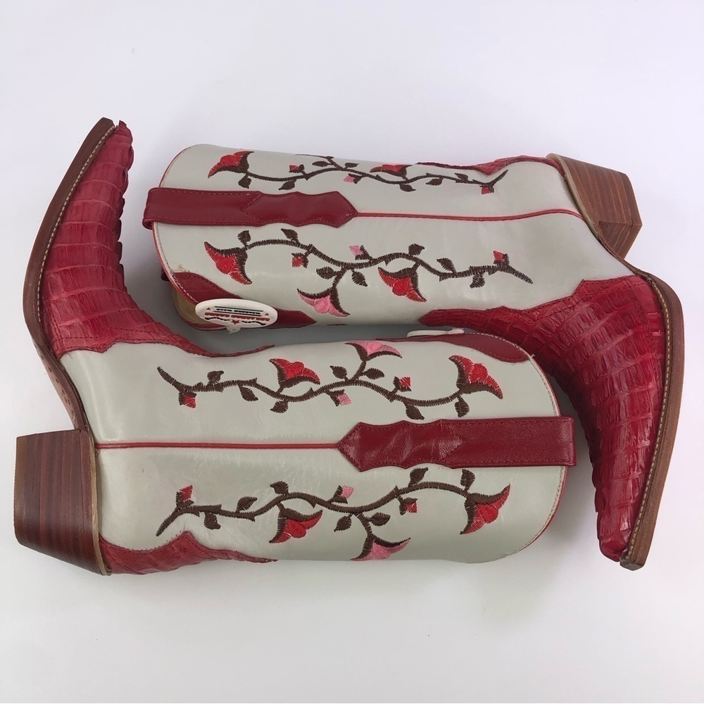 Los Altos Boots Women’s Caiman Tail Leather Cowboy Boots Size 6.5 Vintage - Picture 4 of 11